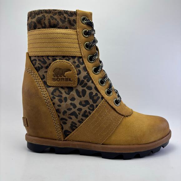 Sorel Shoes - SOREL "Lexie" Brown/Tan/Leopard Waterproof Wedge Boots Womens Size 8